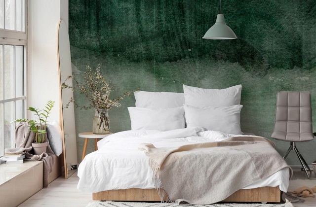 Chambre à coucher : le vert forestier pour un refuge serein